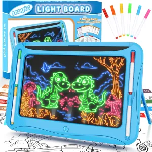 LED Drawing Board, Magic Kids Toys for Boys 4-6, Christmas Birthday Gifts, Light Up Tracing Pad, 9 Double-Sided Cards, 6 Markers, Glow in The Dark Doodle Writing Tablet, Learning Toy Arts Crafts Kits