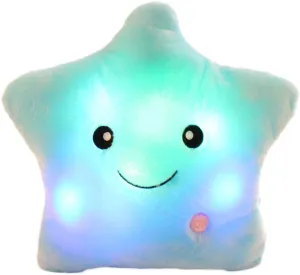 LED Twinkle Star Shaped Plush Pillow, Creative Night Light Glowing Cushions Plush Stuffed Toys Gifts for Kids, Decoration (Blue)
