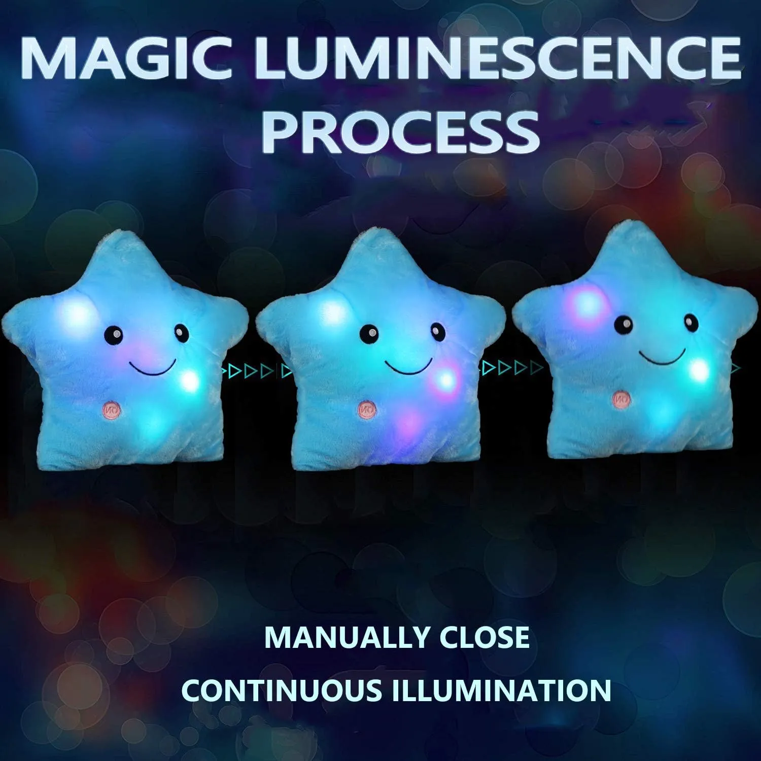 LED Twinkle Star Shaped Plush Pillow, Creative Night Light Glowing Cushions Plush Stuffed Toys Gifts for Kids, Decoration (Blue)