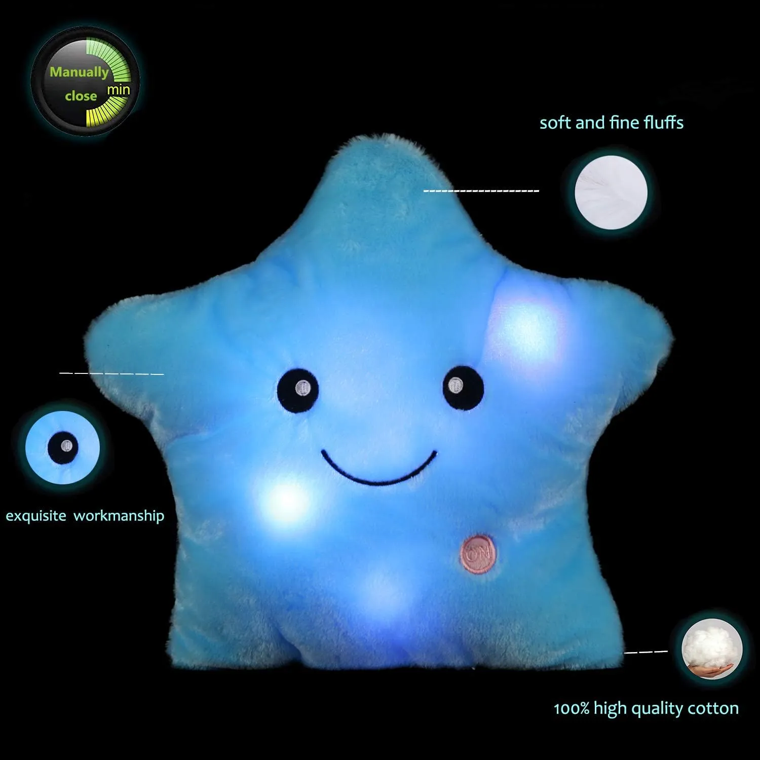 LED Twinkle Star Shaped Plush Pillow, Creative Night Light Glowing Cushions Plush Stuffed Toys Gifts for Kids, Decoration (Blue)