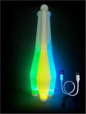 LED Juggling Sticks for Kids - Glow-in-The-Dark, Durable Plastic Toys for Skill-Building & Coordination, Rechargeable Lights, Fun Gift for Birthdays & Holidays