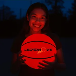 LED'S MOVE Rechargeable Light Up Basketball - Glow in The Dark Basketball for Teen Boy - Glowing Red Basket Ball, Light Up LED Toy for Night Ball Games - Age 8 Years Old and Up. Gift for Boys & Girls
