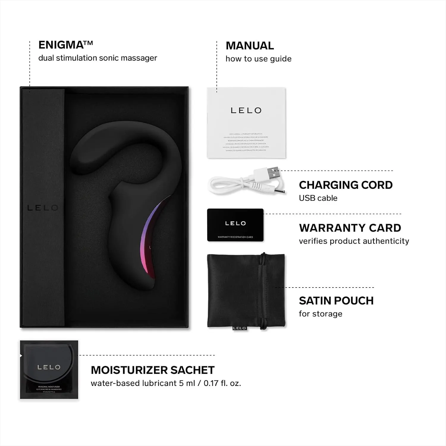 LELO Enigma Dual Stimulation Waterproof Sex Toy for Women with External and Internal Stimulation, Female Sex Pleasure Devices, Vibrator Rabbit and Clitoral Sucker with 8 Vibrating Patterns, Black