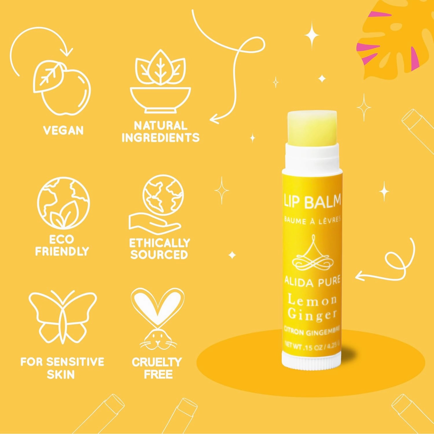 Lemon Ginger Lip Balm Collection, Vegan Set, Bees Wax Free, with Avocado And, Organic Jojoba Oil, Vitamin E, Natural Moisturizer For Dry, Cracked, or Chapped Lips, 3 Tube Set