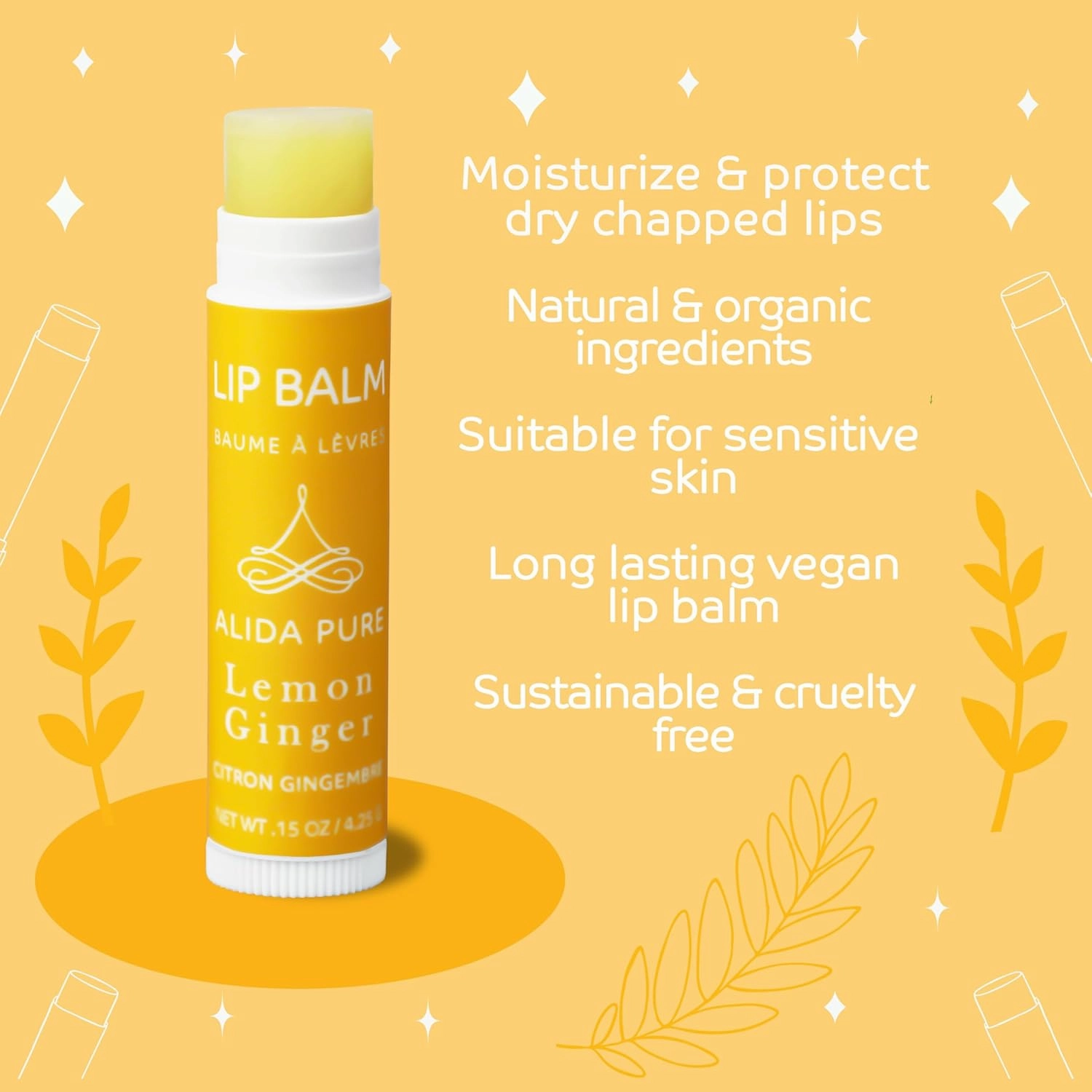 Lemon Ginger Lip Balm Collection, Vegan Set, Bees Wax Free, with Avocado And, Organic Jojoba Oil, Vitamin E, Natural Moisturizer For Dry, Cracked, or Chapped Lips, 3 Tube Set