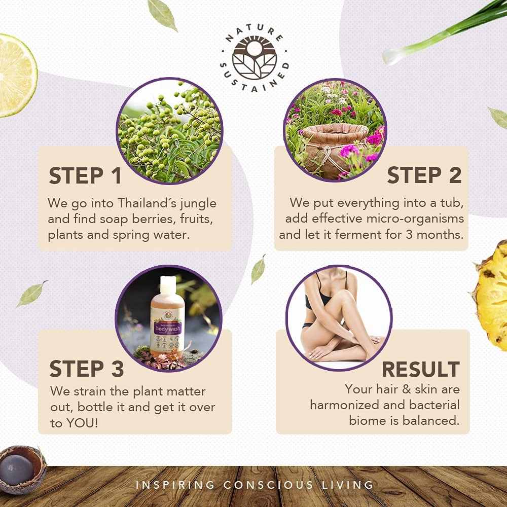 Lemongrass Organic Body Wash - All Natural Probiotic Soothing Skin Care Body Soap & Face Wash - Raw Wildcrafted Hydrating Sulfate Free Mild Bodywash for Sensitive & Dry Skin - 9 Oz