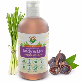 Lemongrass Organic Body Wash - All Natural Probiotic Soothing Skin Care Body Soap & Face Wash - Raw Wildcrafted Hydrating Sulfate Free Mild Bodywash for Sensitive & Dry Skin - 9 Oz