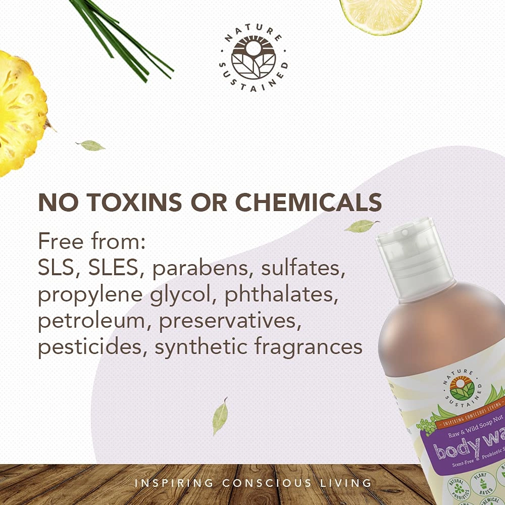 Lemongrass Organic Body Wash - All Natural Probiotic Soothing Skin Care Body Soap & Face Wash - Raw Wildcrafted Hydrating Sulfate Free Mild Bodywash for Sensitive & Dry Skin - 9 Oz