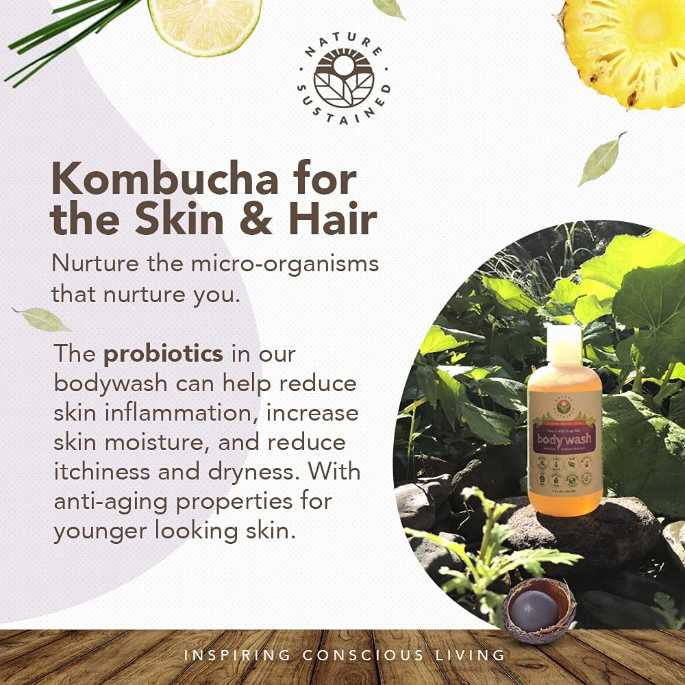 Lemongrass Organic Body Wash - All Natural Probiotic Soothing Skin Care Body Soap & Face Wash - Raw Wildcrafted Hydrating Sulfate Free Mild Bodywash for Sensitive & Dry Skin - 9 Oz