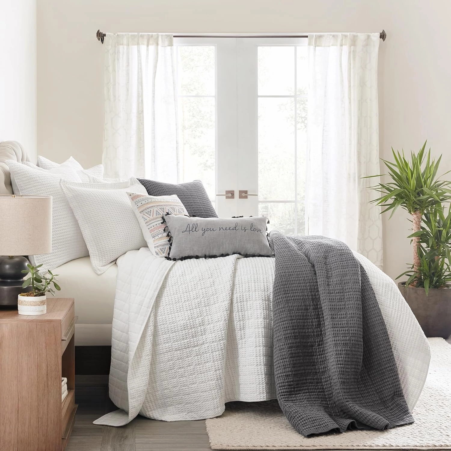 Levtex Home - Mills Waffle - Full/Queen Quilt Set - Charcoal Cotton Waffle - Quilt Size (88 x 92in.), Sham Size (26 x 20in.)