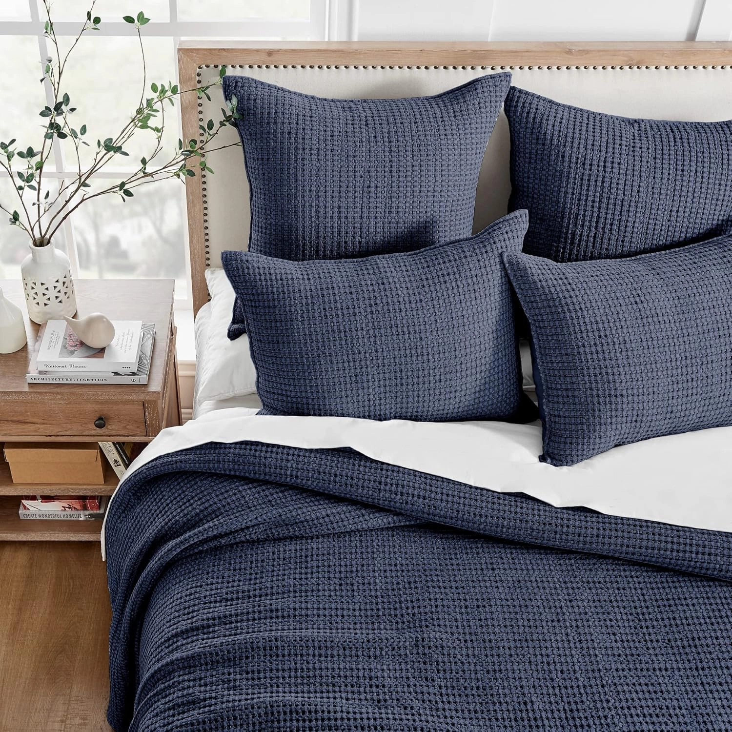 Levtex Home - Mills Waffle - King/Cal King Quilt Set - Navy Cotton Waffle - Quilt Size (106 x 92in.), Sham Size (36 x 20in.)