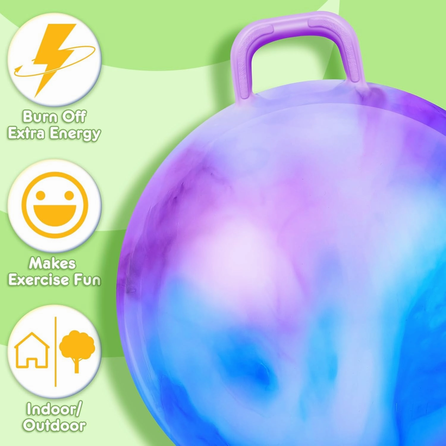 Lewtemi 2 Pcs 29 Inch Big Hopper Ball Jumping Hopping Inflatable Bouncing Ball with Handle and Air Pump for Adults Carnival Outdoor Sports Game(Blue Green Cloud, Blue Purple Cloud)