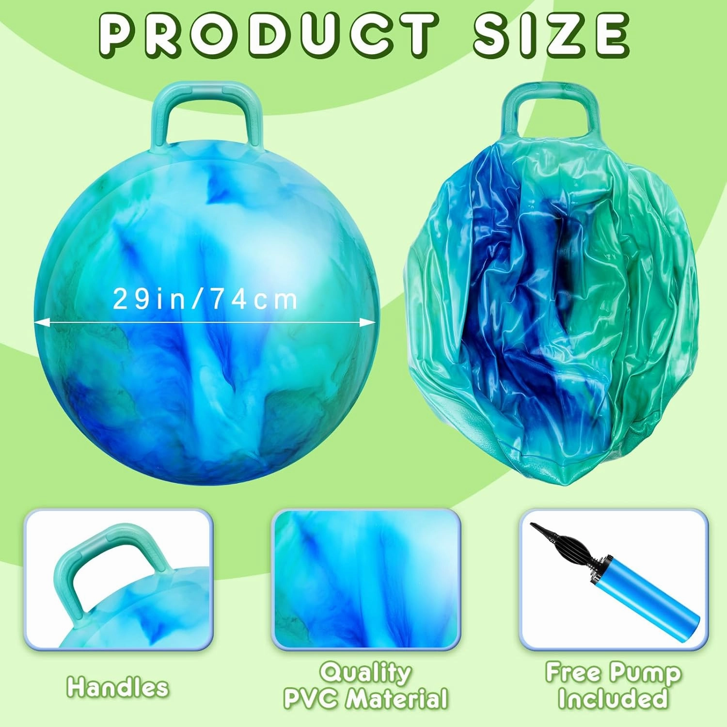 Lewtemi 2 Pcs 29 Inch Big Hopper Ball Jumping Hopping Inflatable Bouncing Ball with Handle and Air Pump for Adults Carnival Outdoor Sports Game(Blue Green Cloud, Blue Purple Cloud)