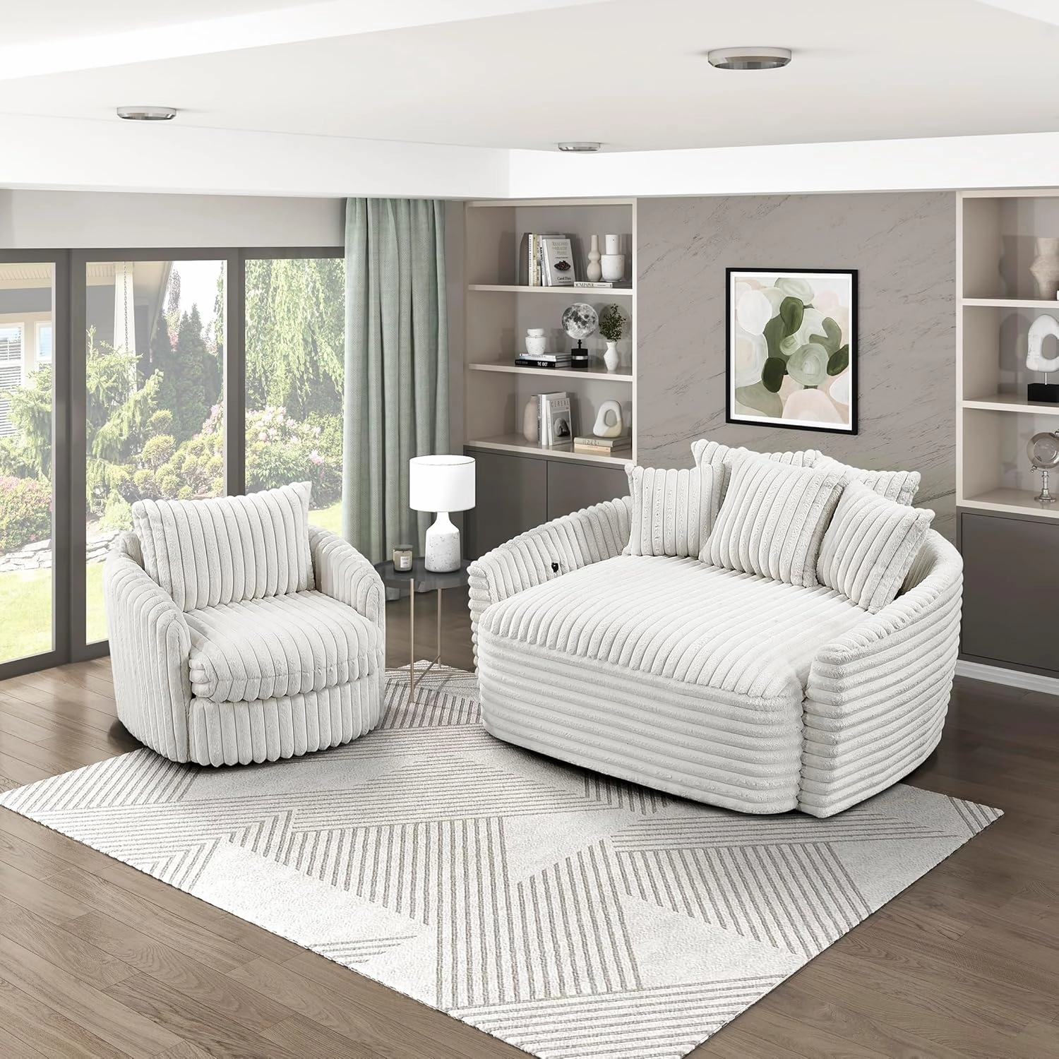Lexicon 65.5 Inch Chaise Lounge Indoor, Oversized Chaise Lounge Chair, Corduroy Upholstered Sofa with USB Port & 5 Pillows, Single Sleeper Sofa Chair for Living Room/Bedroom, Beige