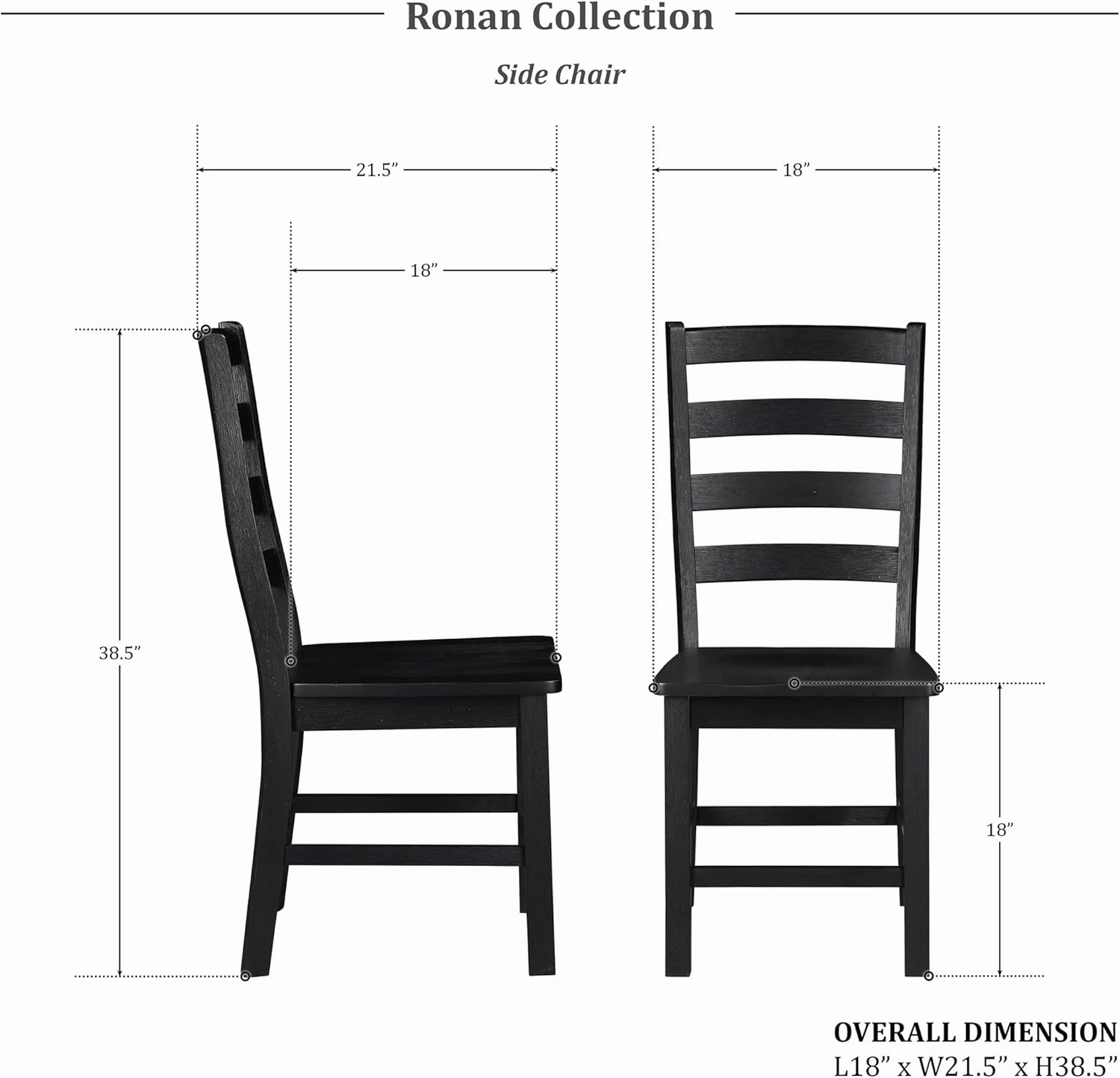 Lexicon Farmhouse Dining Chairs Set of 2, Kitchen Dining Chairs with Sturdy Solid Wood Frame, Legs, Footrest, High Ladder Back, Comfortable Classic Wooden Armless Side Seat, Easy Assembly, Black
