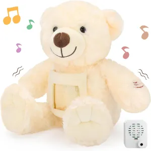 Leyndo Bear with Voice Recording Remembrance Stuffed Animal with Picture Recordable Messages Memorial Toy for Baby Shower Birthday Gift, Recording Gifts(Beige, 18 Inch)