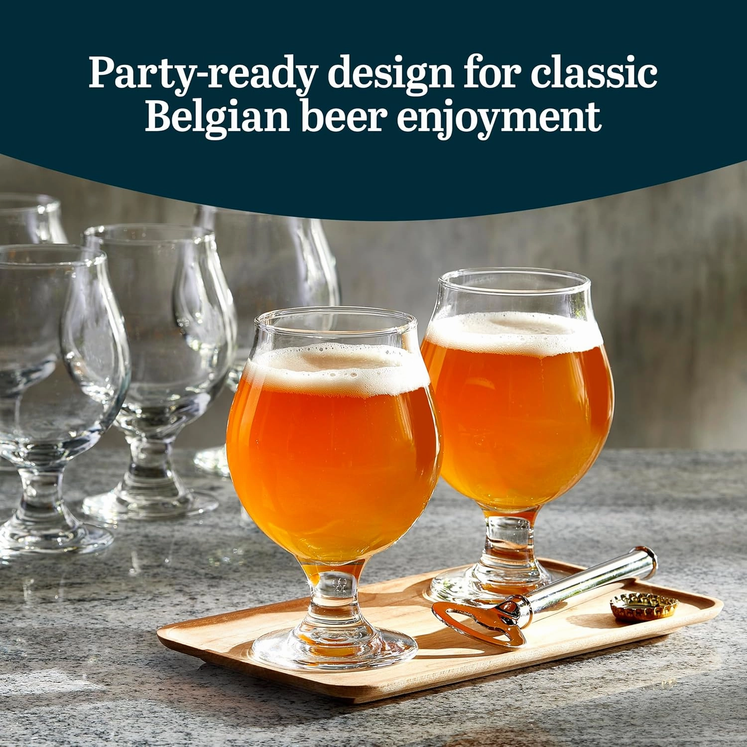 Libbey Entertaining Essentials Belgian Beer Glasses, 13 oz, Craft Beer Glasses Set of 6 for Belgian Ales, Unique Tulip Beer Glasses for Entertaining