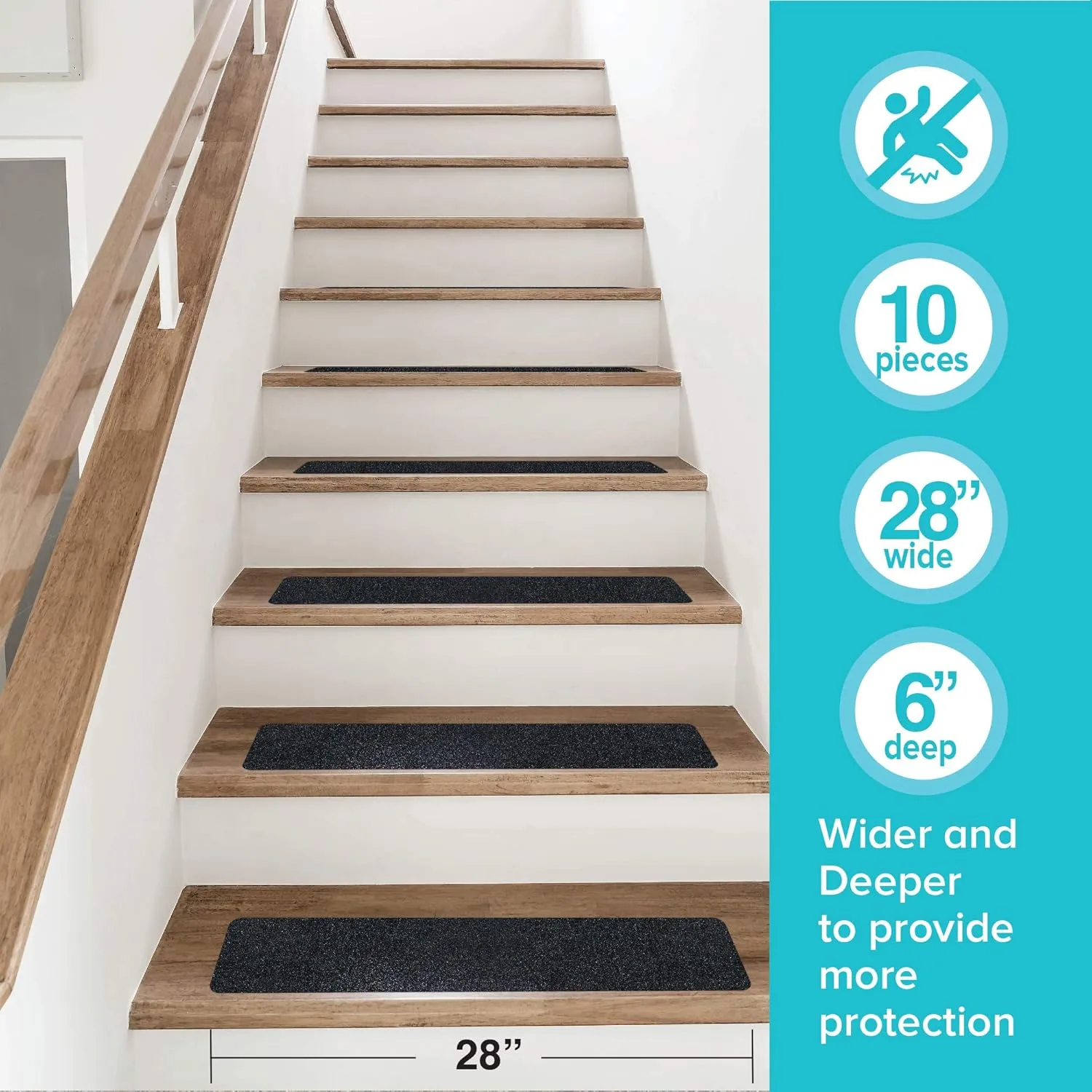 LifeGrip Anti Slip Traction Treads (10-Pack), 6 inch X 28 inch, Best Grip Tape Grit Non Slip, Outdoor Non Skid Tape, High Traction Friction Abrasive Adhesive for Stairs Step, Black (6" X 28" X 10P)