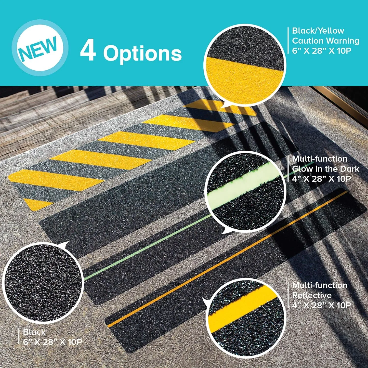 LifeGrip Anti Slip Traction Treads (10-Pack), 6 inch X 28 inch, Best Grip Tape Grit Non Slip, Outdoor Non Skid Tape, High Traction Friction Abrasive Adhesive for Stairs Step, Black (6" X 28" X 10P)