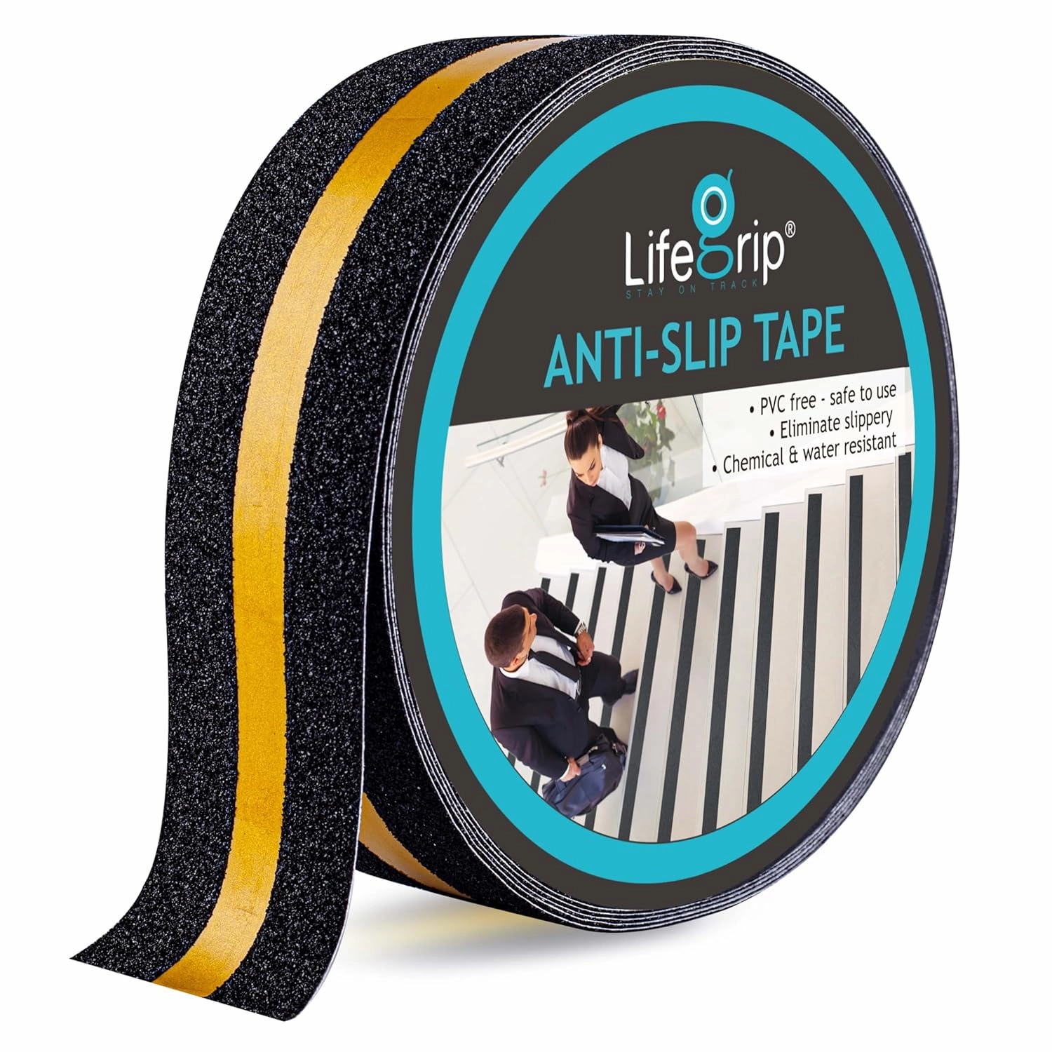LifeGrip Anti Slip Traction Tape with Reflective Stripe, Best Grip, Friction, Abrasive Adhesive for Stairs, Tread Step, Indoor, Outdoor, Black (2" X 60')