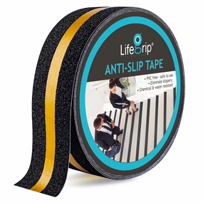 LifeGrip Anti Slip Traction Tape with Reflective Stripe, Best Grip, Friction, Abrasive Adhesive for Stairs, Tread Step, Indoor, Outdoor, Black (2" X 60')