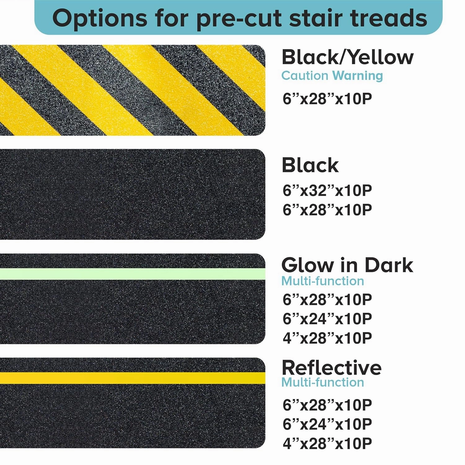 LifeGrip Anti Slip Traction Treads (10-Pack), 6 inch X 32 inch, Best Grip Tape Grit Non Slip, Outdoor Non Skid Tape, High Traction Friction Abrasive Adhesive for Stairs Step, Black