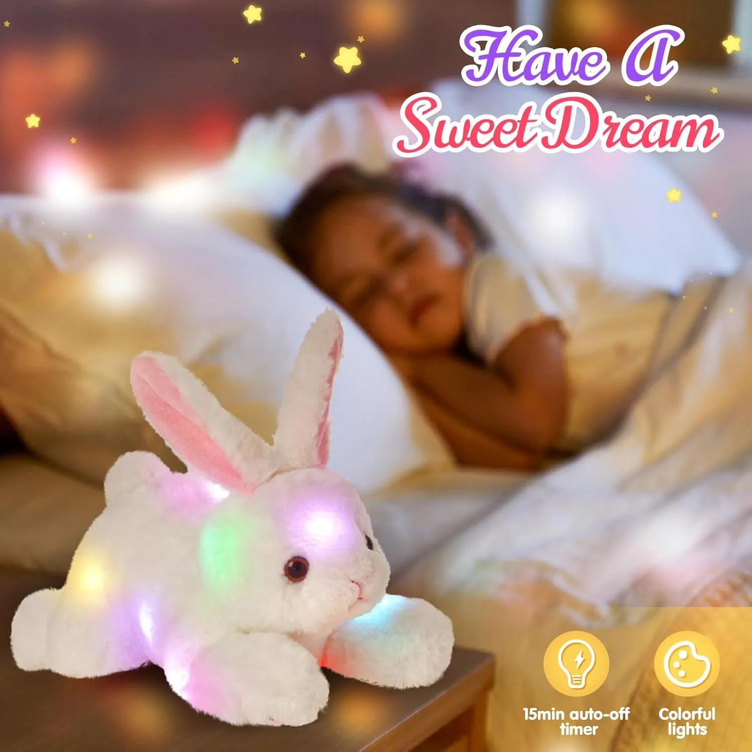 Light up Plush Bunny Rabbit Stuffed Animal Rabbit Plushie Toy Glow in The Dark Bedtime Companion Easter Bunny Gift for Kids, 14’’Best Gifts for Easter Day(LED)