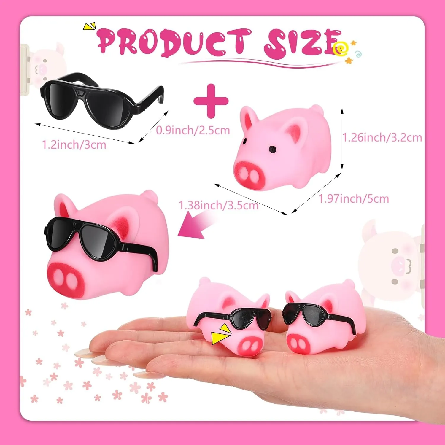 Liliful 100 Sets Mini Rubber Pig Bath Toy with Sunglasses Pink Float and Squeak Pig Bathtub Toys for Baby Shower Halloween Christmas Birthday Party Supplies