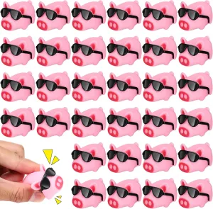 Liliful 100 Sets Mini Rubber Pig Bath Toy with Sunglasses Pink Float and Squeak Pig Bathtub Toys for Baby Shower Halloween Christmas Birthday Party Supplies