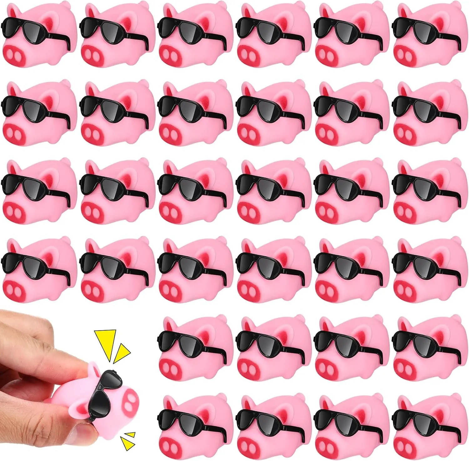 Liliful 100 Sets Mini Rubber Pig Bath Toy with Sunglasses Pink Float and Squeak Pig Bathtub Toys for Baby Shower Halloween Christmas Birthday Party Supplies