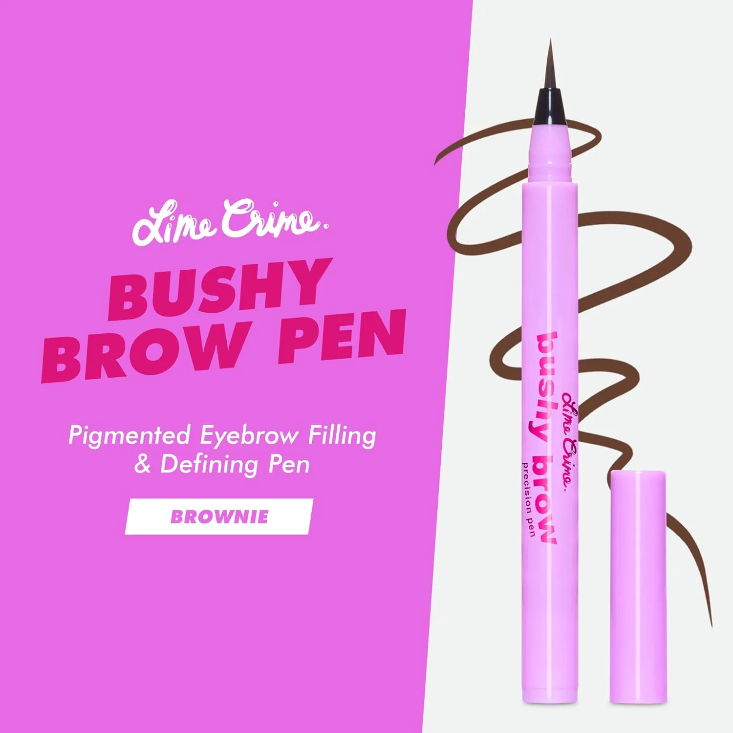 Lime Crime Bushy Brow Pen, Brownie (Natural Dark Brown) - Thin Precision Eyebrow Pencils Define, Shape, Build, Fill In & Flick Up - Eyebrow Filler for Natural Looking Brows - Vegan & Cruelty-Free…