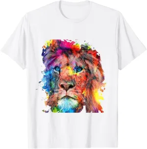 Lion Head Colorful Cool Design Art Lion Face Lover T-Shirt