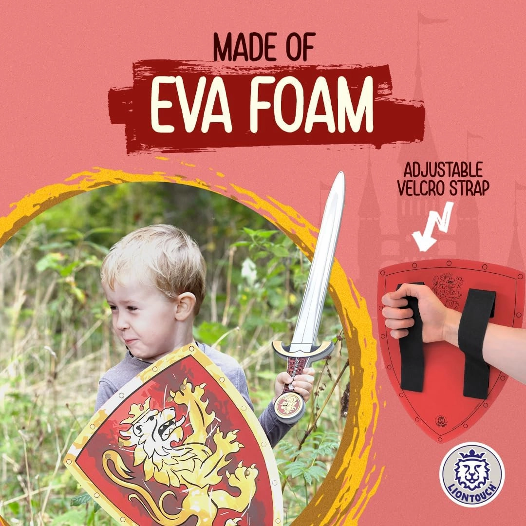 Liontouch - Noble Knight Shield, Red/Medium - Age 3-8 | 15.4 x 11.8 in | Medieval Pretend Play Foam Toy for Children with Golden Lion Theme | Safe Battle Accessory for Dress Up & Costumes for Boys