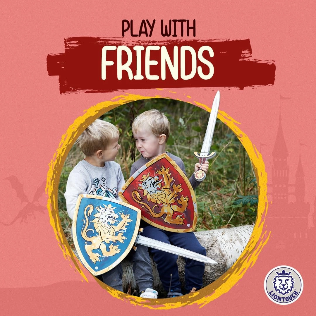 Liontouch - Noble Knight Shield, Red/Medium - Age 3-8 | 15.4 x 11.8 in | Medieval Pretend Play Foam Toy for Children with Golden Lion Theme | Safe Battle Accessory for Dress Up & Costumes for Boys