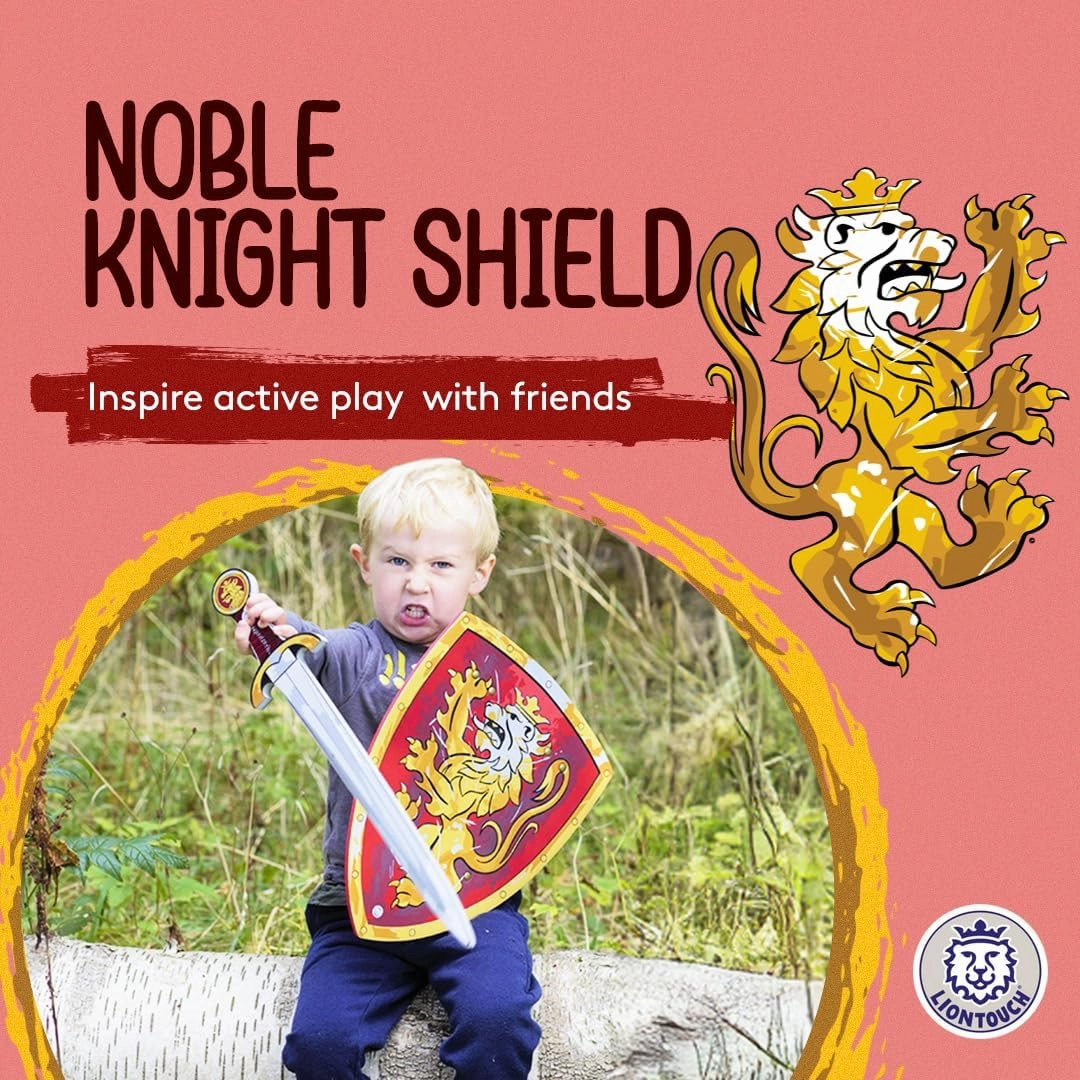 Liontouch - Noble Knight Shield, Red/Medium - Age 3-8 | 15.4 x 11.8 in | Medieval Pretend Play Foam Toy for Children with Golden Lion Theme | Safe Battle Accessory for Dress Up & Costumes for Boys
