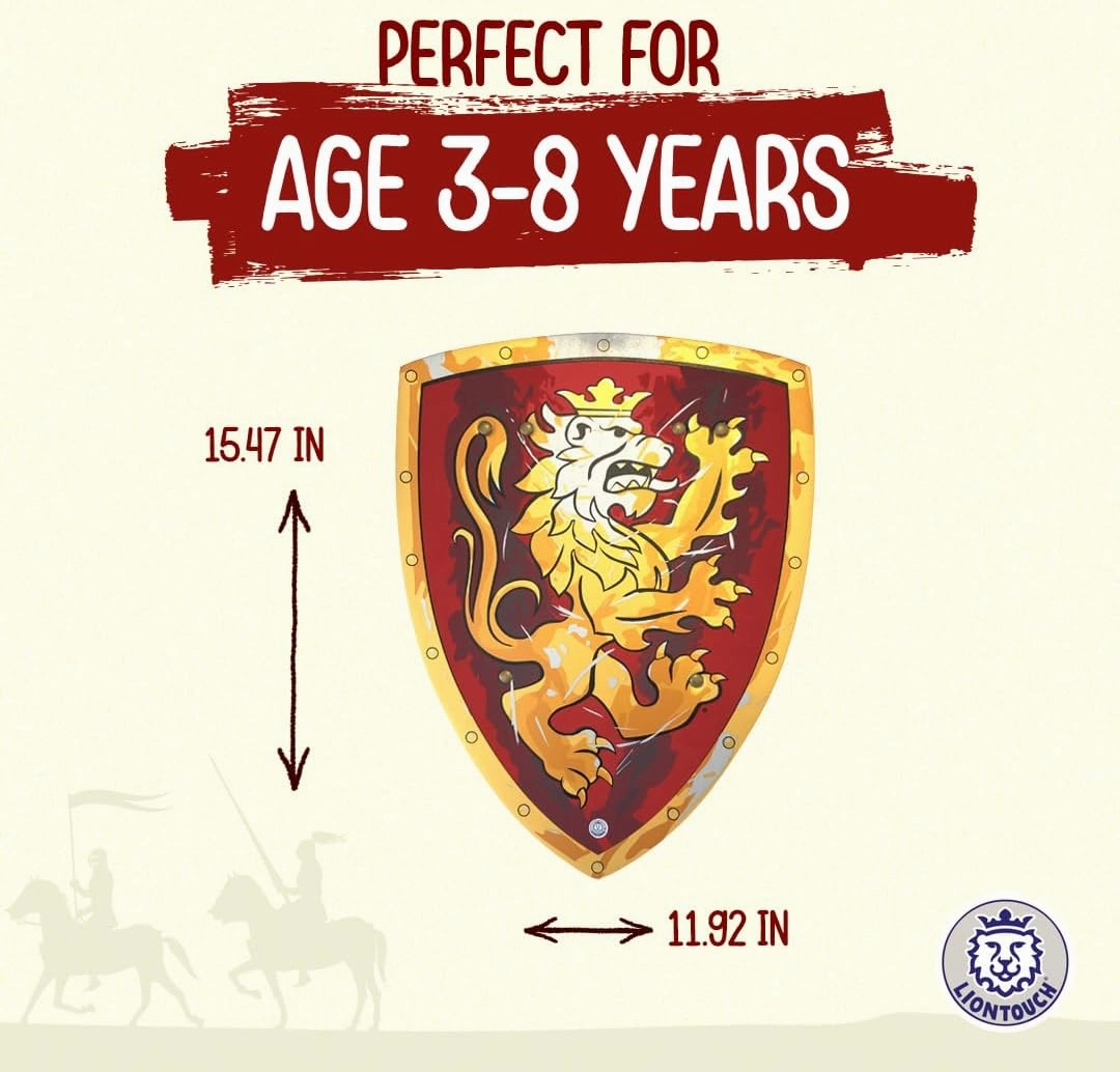 Liontouch - Noble Knight Shield, Red/Medium - Age 3-8 | 15.4 x 11.8 in | Medieval Pretend Play Foam Toy for Children with Golden Lion Theme | Safe Battle Accessory for Dress Up & Costumes for Boys