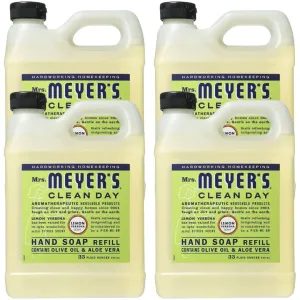 Liquid Hand Soap Refill, Cruelty Free and Biodegradable Formula, Herbal Free, Mass Skin Care, Non-Drying, Softening Cleanser, Lemon Verbena Scent, 33 OZ Each Pack, Pack of 4