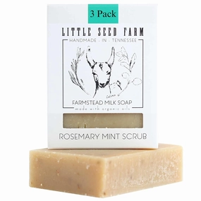 Little Seed Farm Organic Goat’s Milk Soap – 3 Pack of Rosemary Mint Exfoliating Body Bars – Natural, Handmade, Cruelty Free – Energizing and Toning Scrub – Suitable for Sensitive Skin, Net Wt. 4.75oz