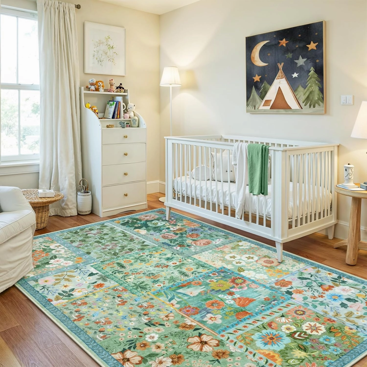 LIVEBOX 5 x 7 Area Rugs for Living Room, Soft Patchwork Light Green Area Rug for Bedroom, Non-Slip Machine Washable Area Rugs for Dining Room Office，Large Carpet Rug for Nursery Room