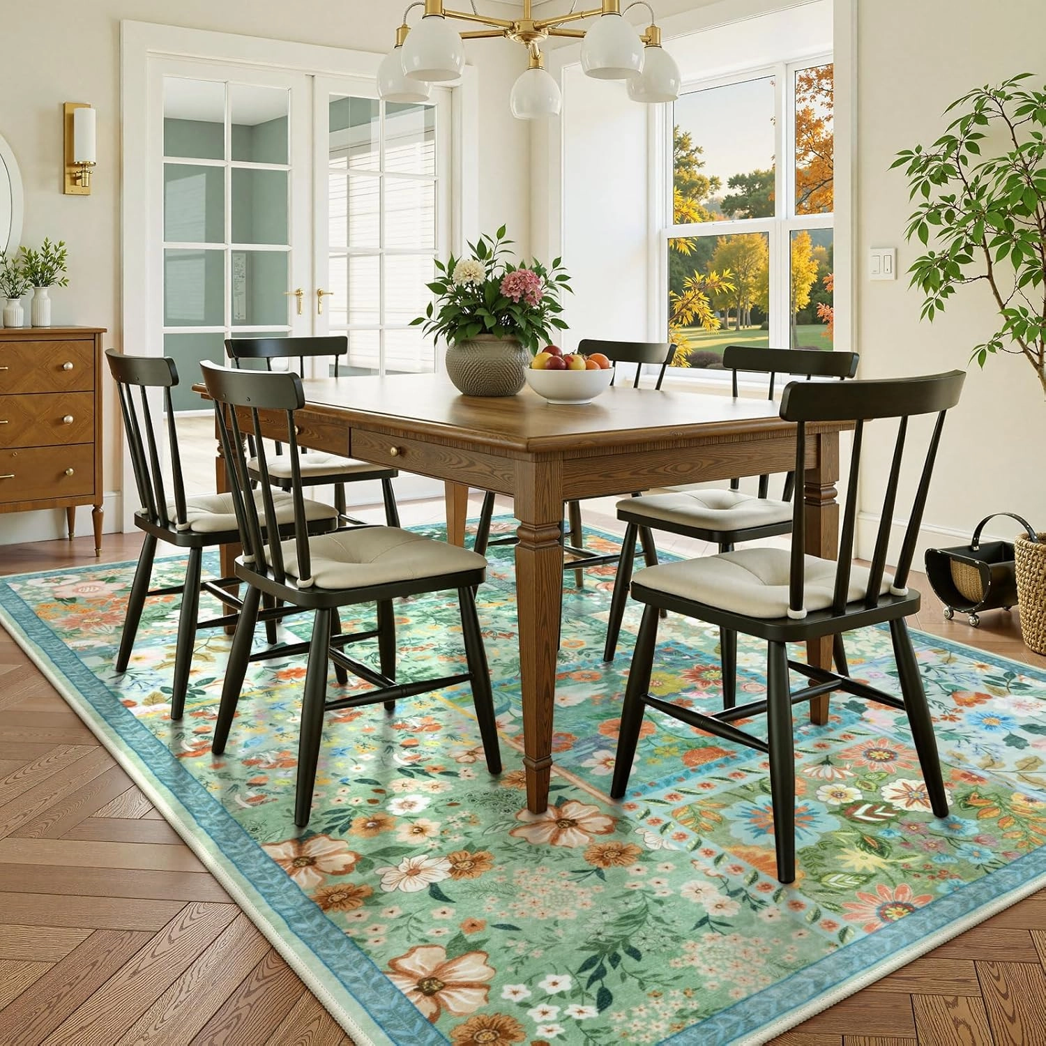 LIVEBOX 5 x 7 Area Rugs for Living Room, Soft Patchwork Light Green Area Rug for Bedroom, Non-Slip Machine Washable Area Rugs for Dining Room Office，Large Carpet Rug for Nursery Room