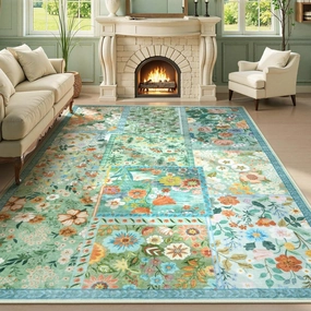 LIVEBOX 5 x 7 Area Rugs for Living Room, Soft Patchwork Light Green Area Rug for Bedroom, Non-Slip Machine Washable Area Rugs for Dining Room Office，Large Carpet Rug for Nursery Room