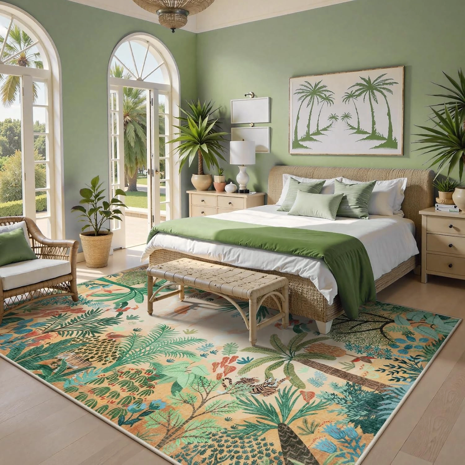 LIVEBOX Boho Jungle Animal Print 5 x 7 Area Rugs for Living Room, Soft Yellow Rug for Bedroom, Non-Slip Machine Washable Rugs for Dining Room Office, Kids Rugs for Playroom Sun Rug for Nursery Room