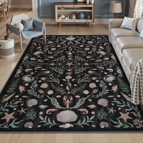LIVEBOX Vintage Coastal Machine Washable 5x7 Area Rugs for Living Room, Non Slip Soft Low Pile Farmhouse Ocean Beach Neutral Rugs for Kids Bedroom Indoor, Carpet Rugs for Dining Room(5x7ft)