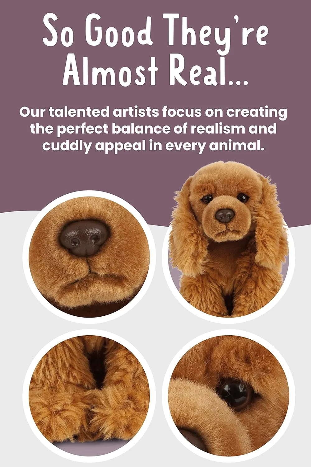 Living Nature Cocker Spaniel Stuffed Animal | Fluffy Dog Animal | Soft Toy Gift for Kids | 9 inches