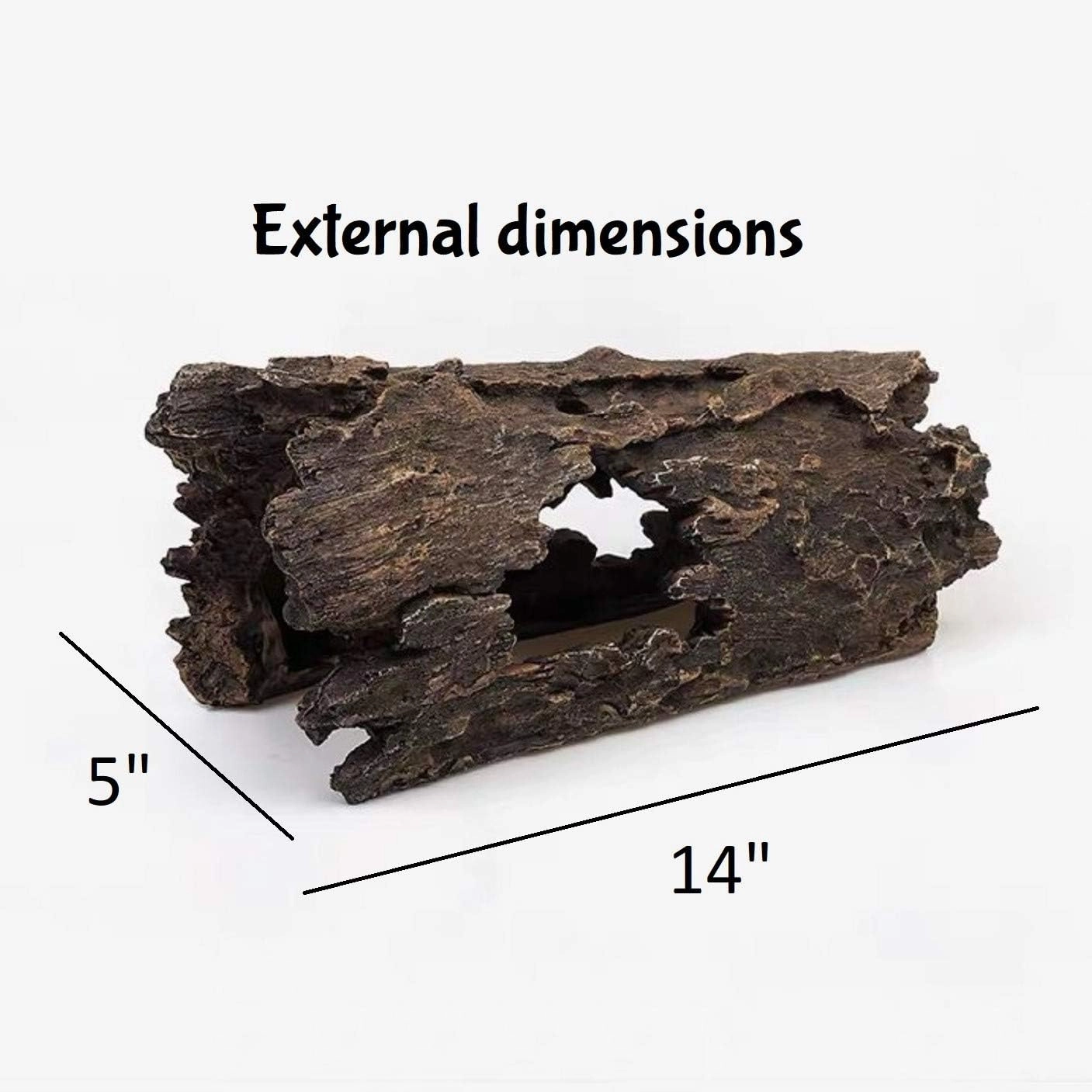 Lizard, Snake or Reptile Hide. XL Large 14" Hollow Log for Aquarium or Fish Tank. Bearded Dragon or Gecko Tank Accessories. Natural Looking Basking Platform, Shrimp or Betta Fish Hideout