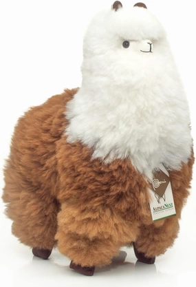 Llama Stuffed Animal – 18 inch. Cute, Soft and Cuddly Alpaca Plush Toy Handcrafted on Real Alpaka Natural Fur (18 inches, Brown and White)