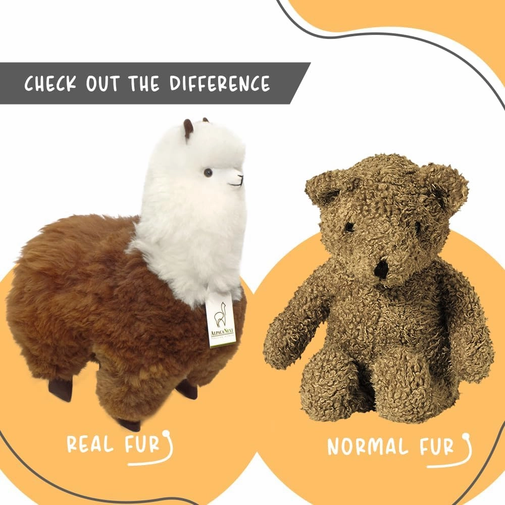 Llama Stuffed Animal – 18 inch. Cute, Soft and Cuddly Alpaca Plush Toy Handcrafted on Real Alpaka Natural Fur (18 inches, Brown and White)