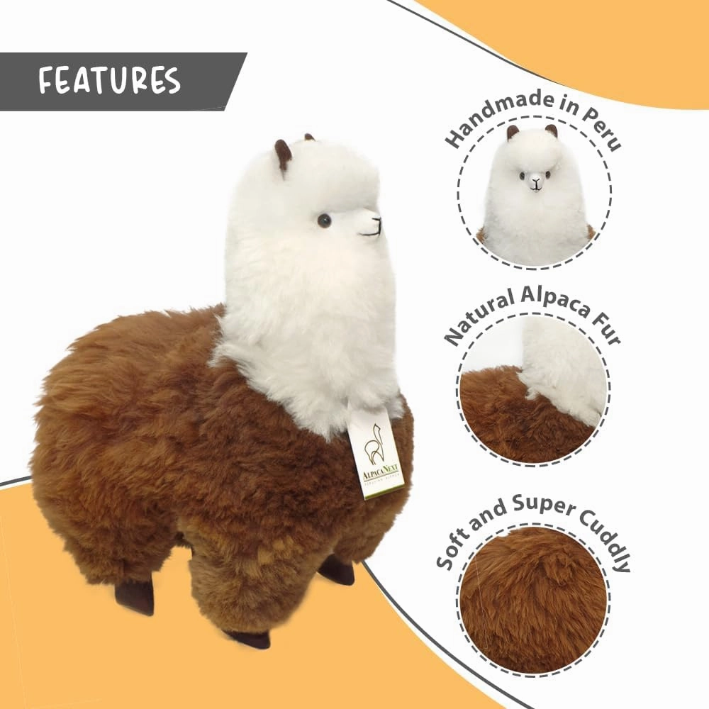 Llama Stuffed Animal – 18 inch. Cute, Soft and Cuddly Alpaca Plush Toy Handcrafted on Real Alpaka Natural Fur (18 inches, Brown and White)