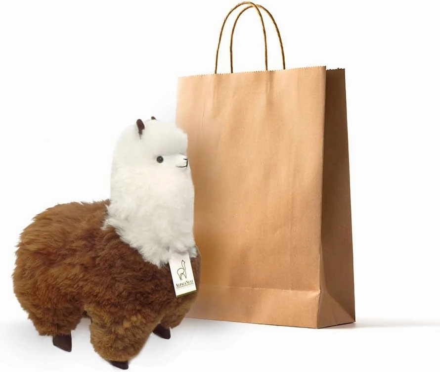 Llama Stuffed Animal – 18 inch. Cute, Soft and Cuddly Alpaca Plush Toy Handcrafted on Real Alpaka Natural Fur (18 inches, Brown and White)
