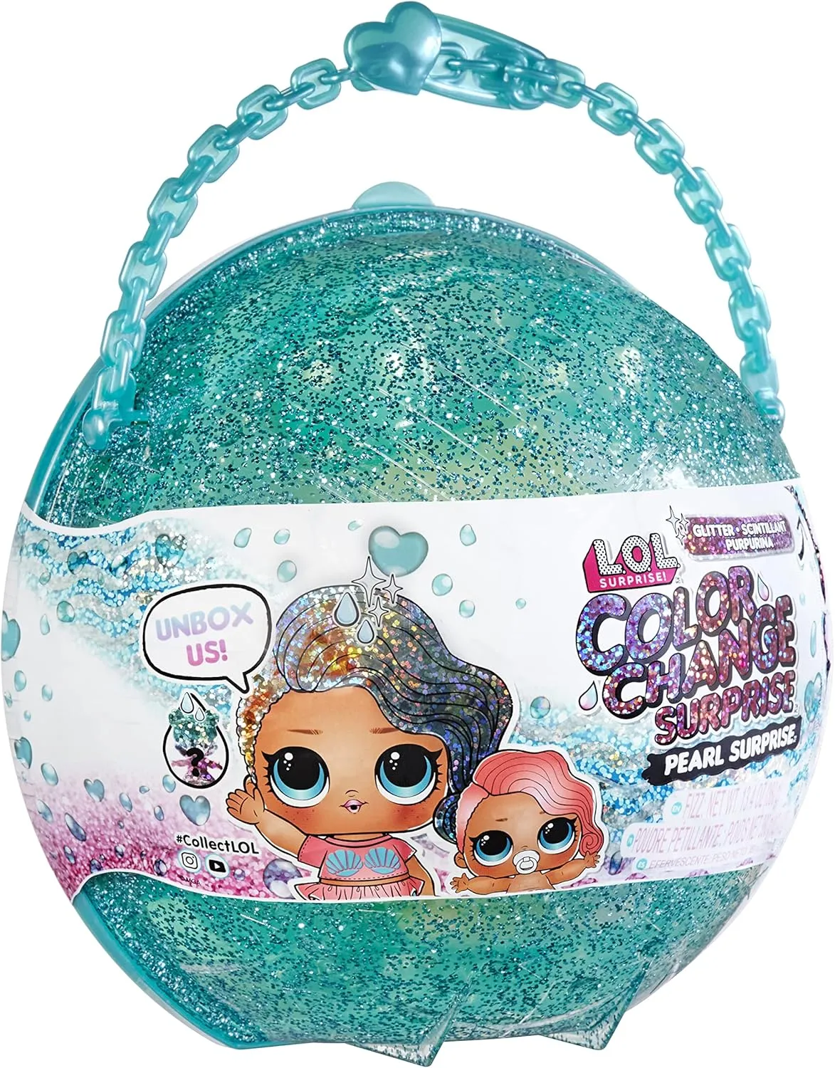 L.O.L. Surprise! Glitter Color Change Pearl Surprise (Turquoise) with 6 Surprises- Exclusive Collectible Doll & Lil Sister, Interactive Playset, Holiday Toy, Great Gift for Kids Ages 4 5 6  Years Old